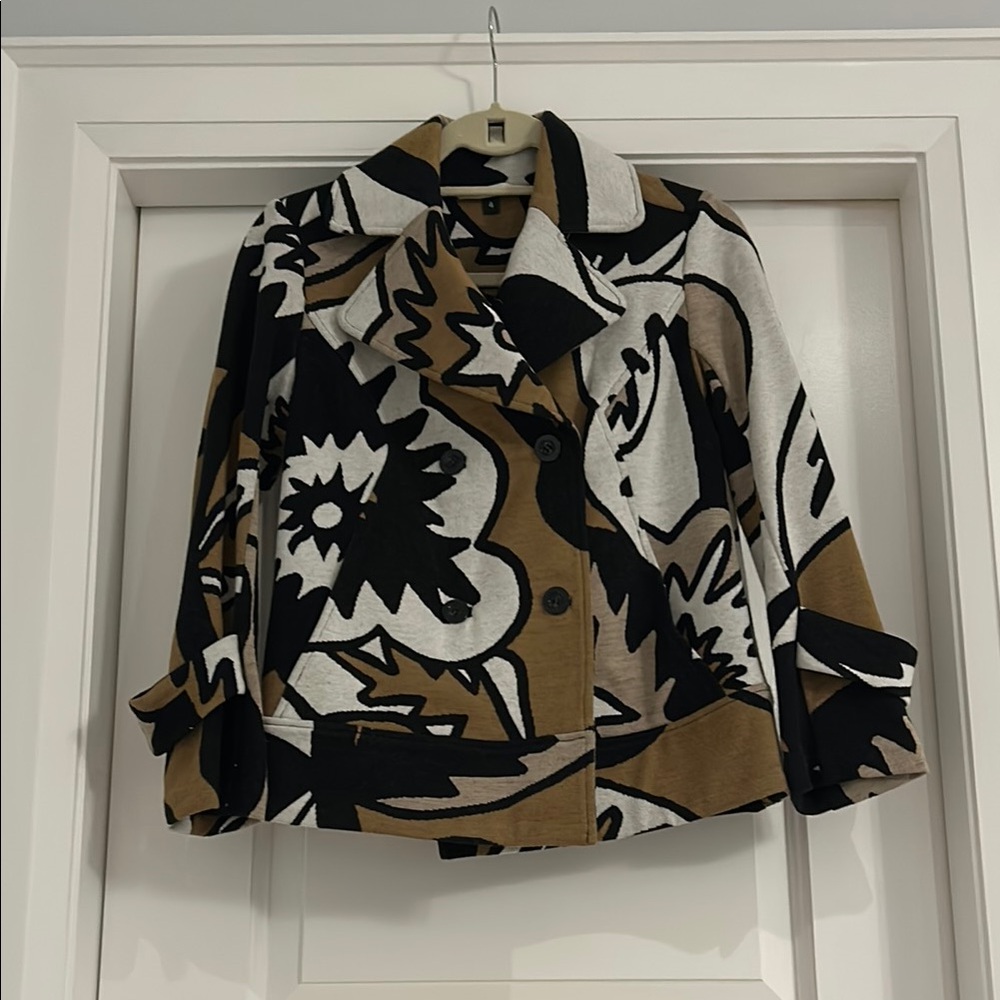 DVF PRINTED SOFT DOUBLE BREASTED Stylish Black and Brown Women's Jacket